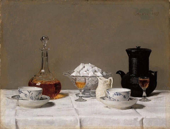 Naturaleza muerta con café. Albert Anker (1877)