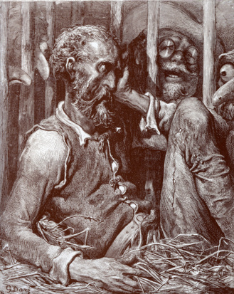 Don Quijote enjaulado. Grabado de Gustave Doré