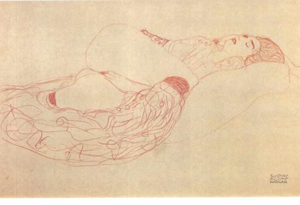Mujer semidesnuda y reclinada. Gustav Klimt. ca. 1900