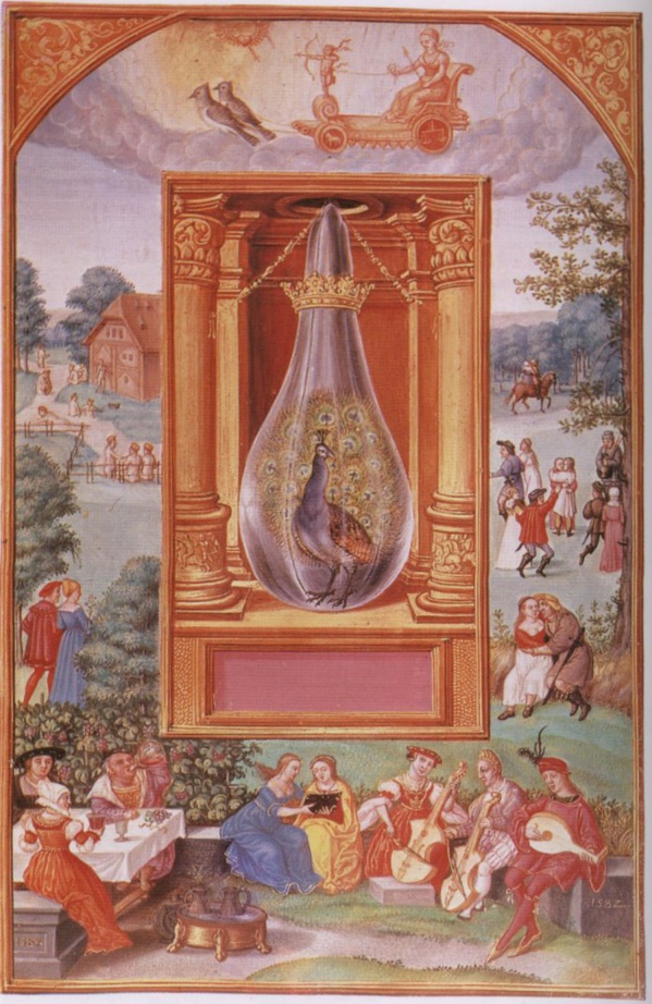 Iluminación de Cola de pavo real del Splendor solis de Salomon Trismosin. Finales del siglo XVI