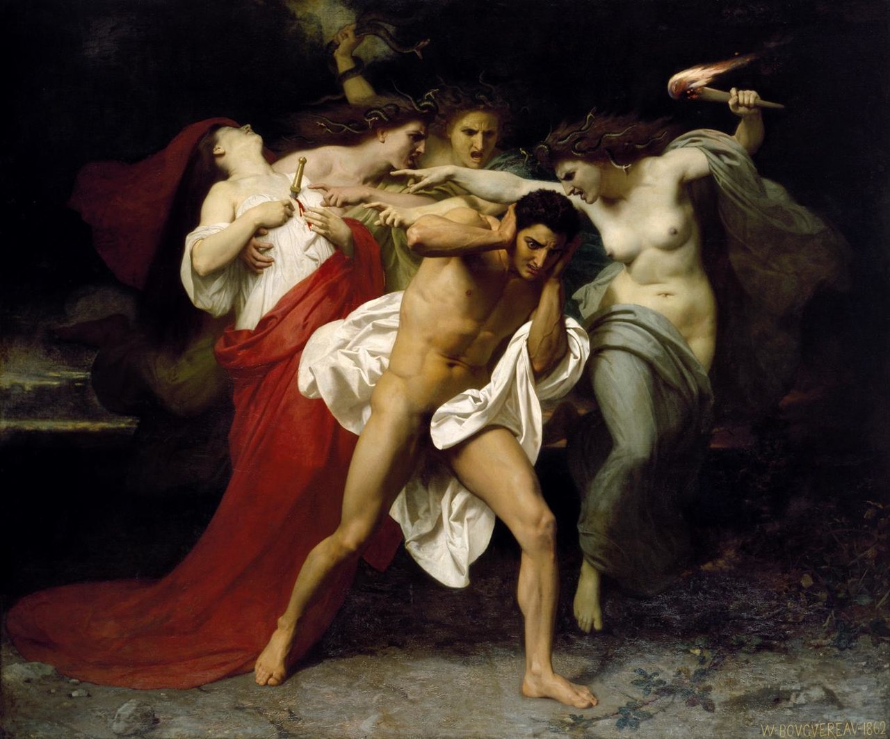 Orestes perseguido por las Euménides de Adolph Borguereau (1862)
