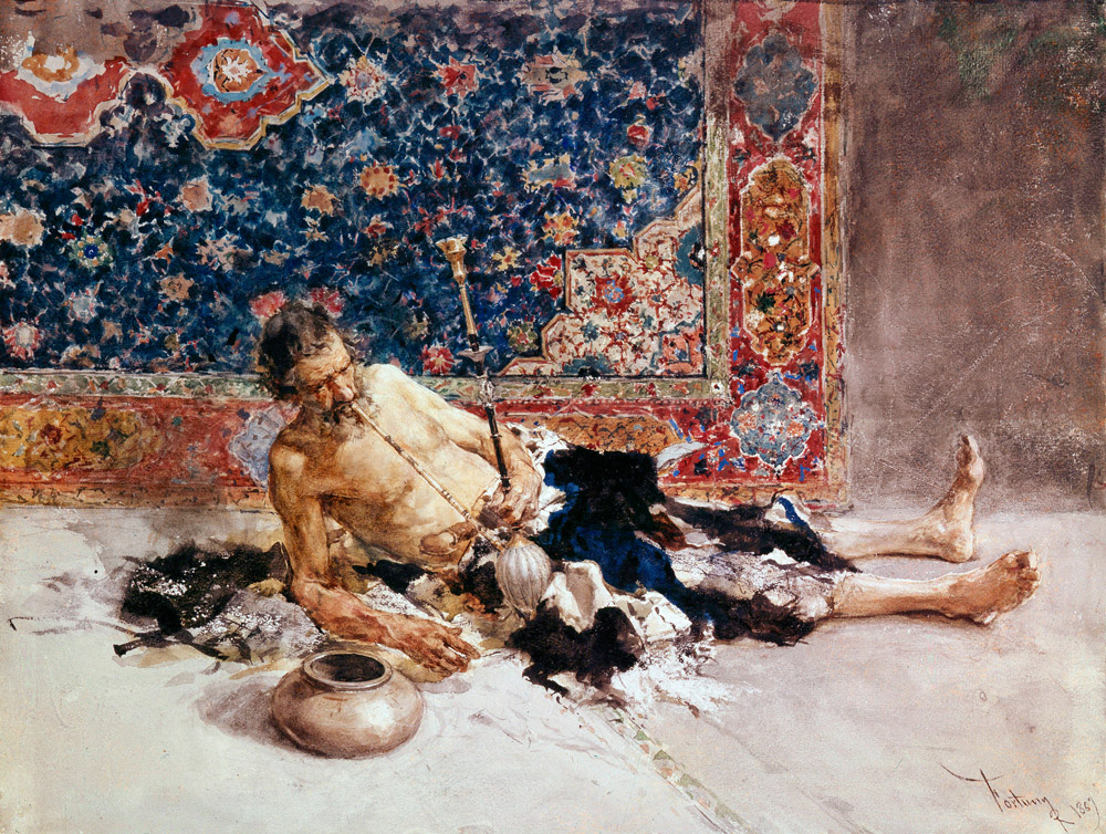 El fumador de opio de Mariano Fortuny. Acuarela sobre papel. 1869