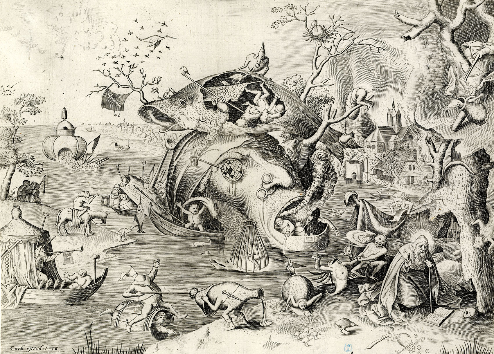 La tentación de san Antonio, por Pieter van der Heyden a partir del dibujo de Pieter Brueghel el Viejo, 1556