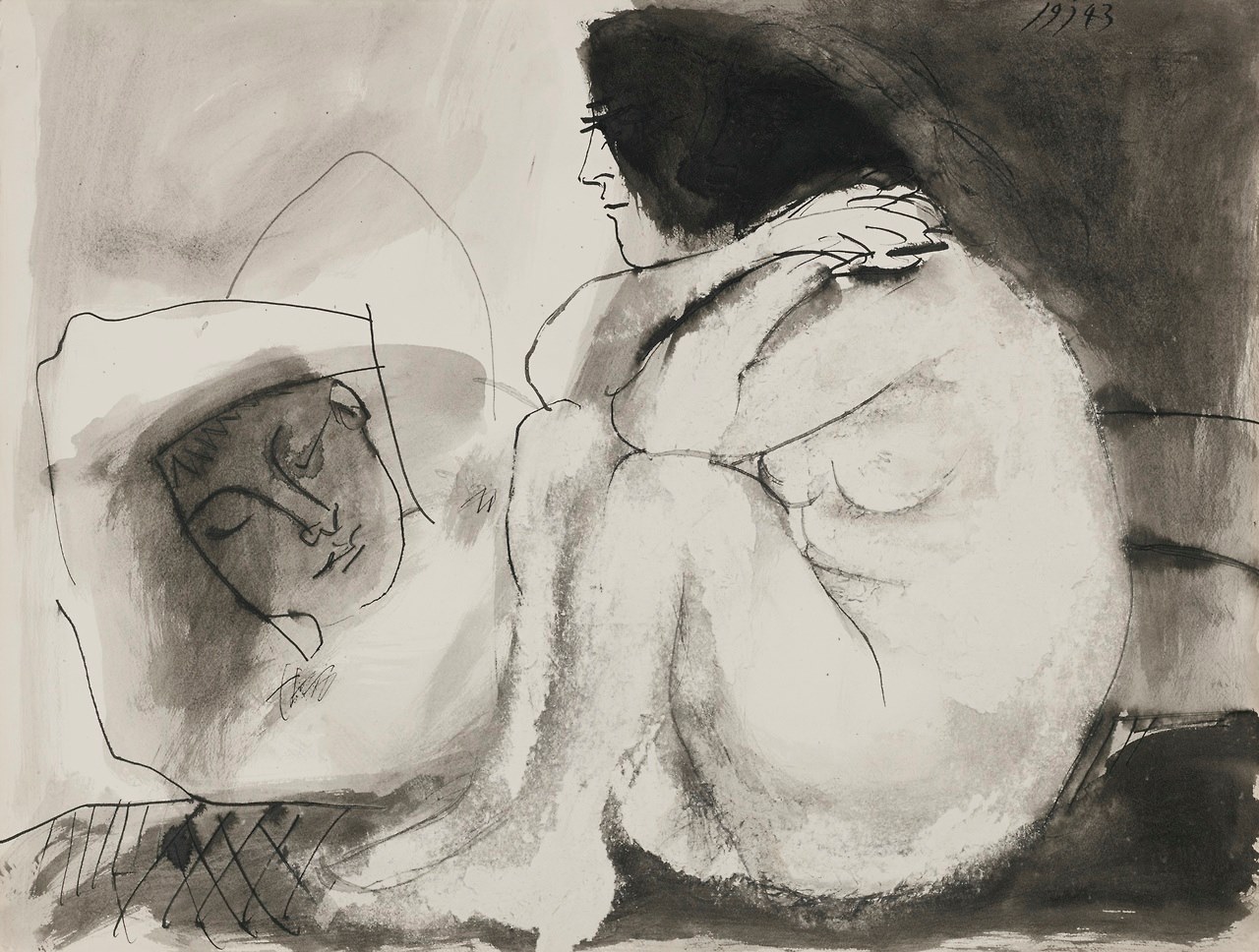 Femme contemplant un homme endormi de Pablo Picasso