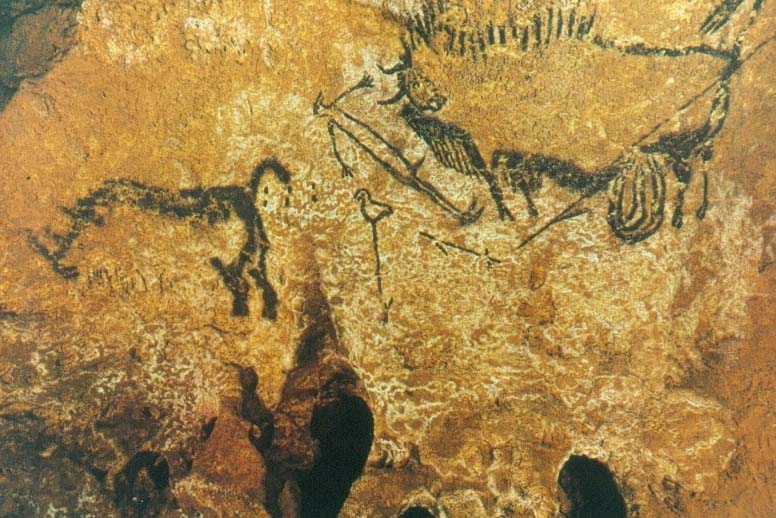 Bisonte, rinoceronte y hombre-pájaro. Cueva de Lascaux (17.000-15.000 a.C.)